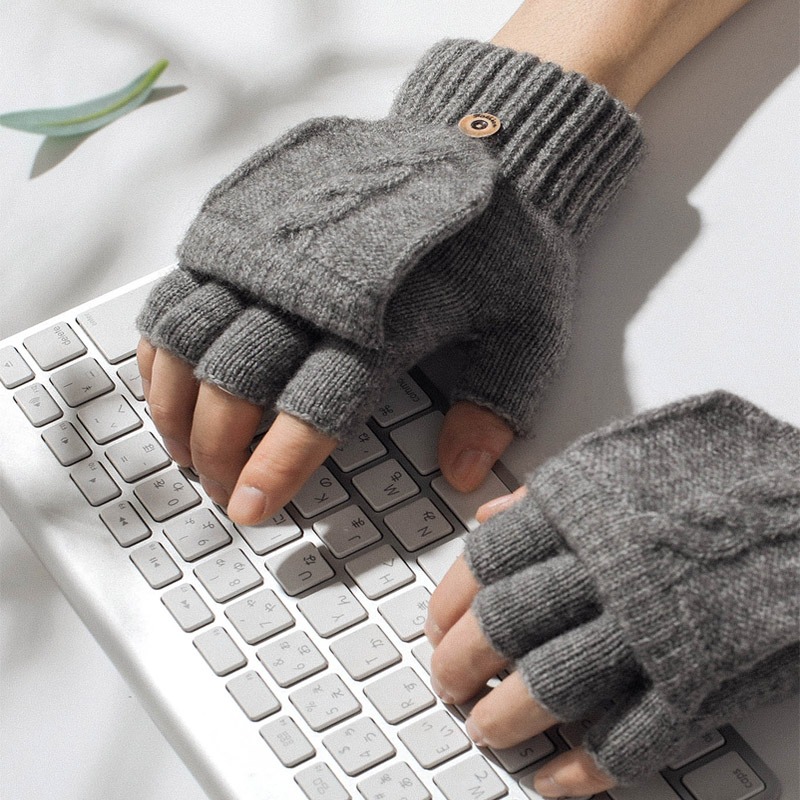 Men Half Finger Gloves Elastic Mittens Handmade Fingerless Knitting Gloves  Soft