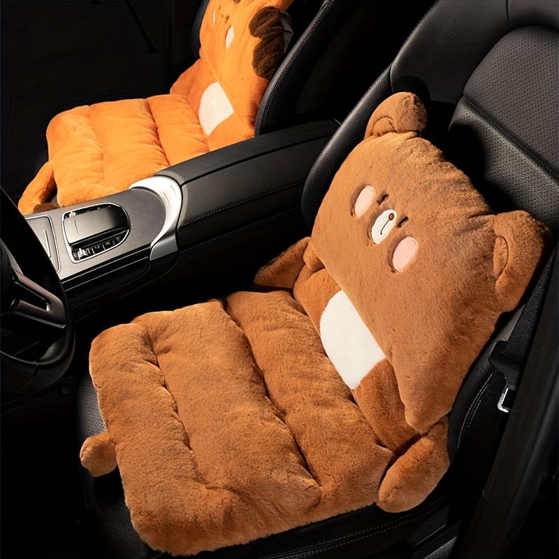 1pc Short Plush Car Seat Cushion Without Backrest, Winter Embroidery Warm  Single Piece Front Driver & Rear Seat Pad