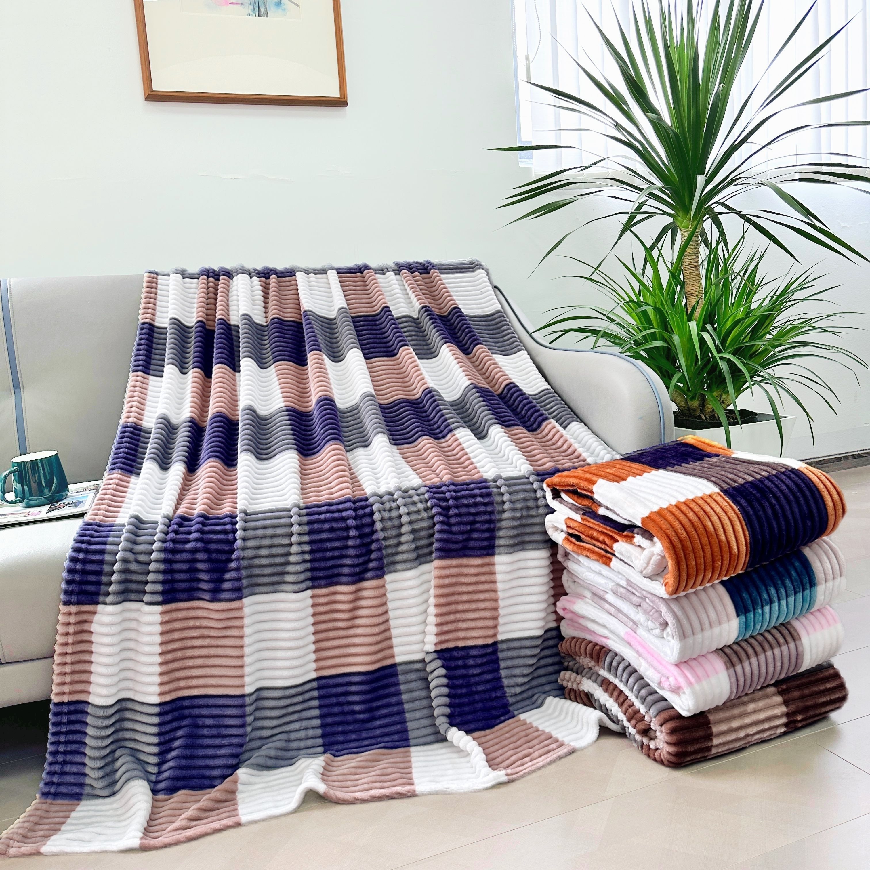 High Quality Striped Plaid Single Layer Baby Blanket Super - Temu