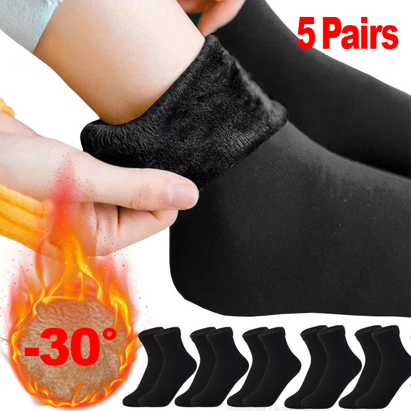 Cheap 1/3/5/10 Pairs Velvet Women Winter Warm Thicken Thermal Socks Soft  Casual Solid Color Sock Home Snow Boots Floor Sock