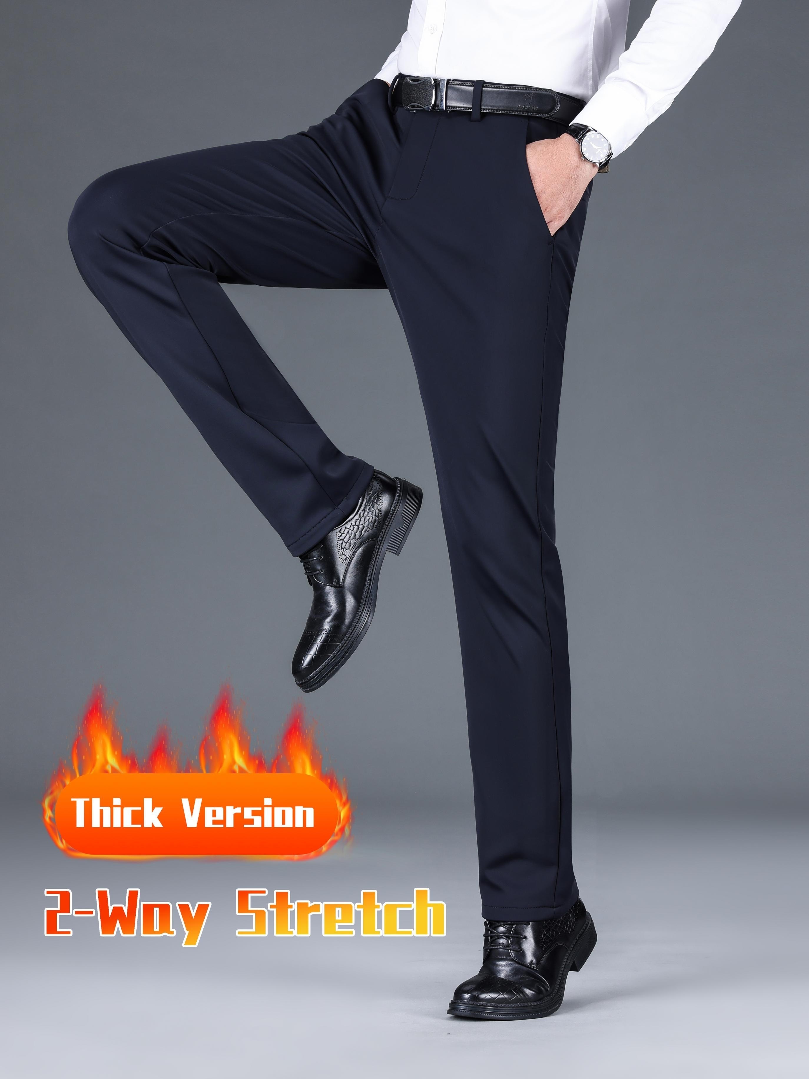 Warm Thick Dress Pants, Men's Formal Solid Color Stretch Dress Pants For  Fall Winter Business