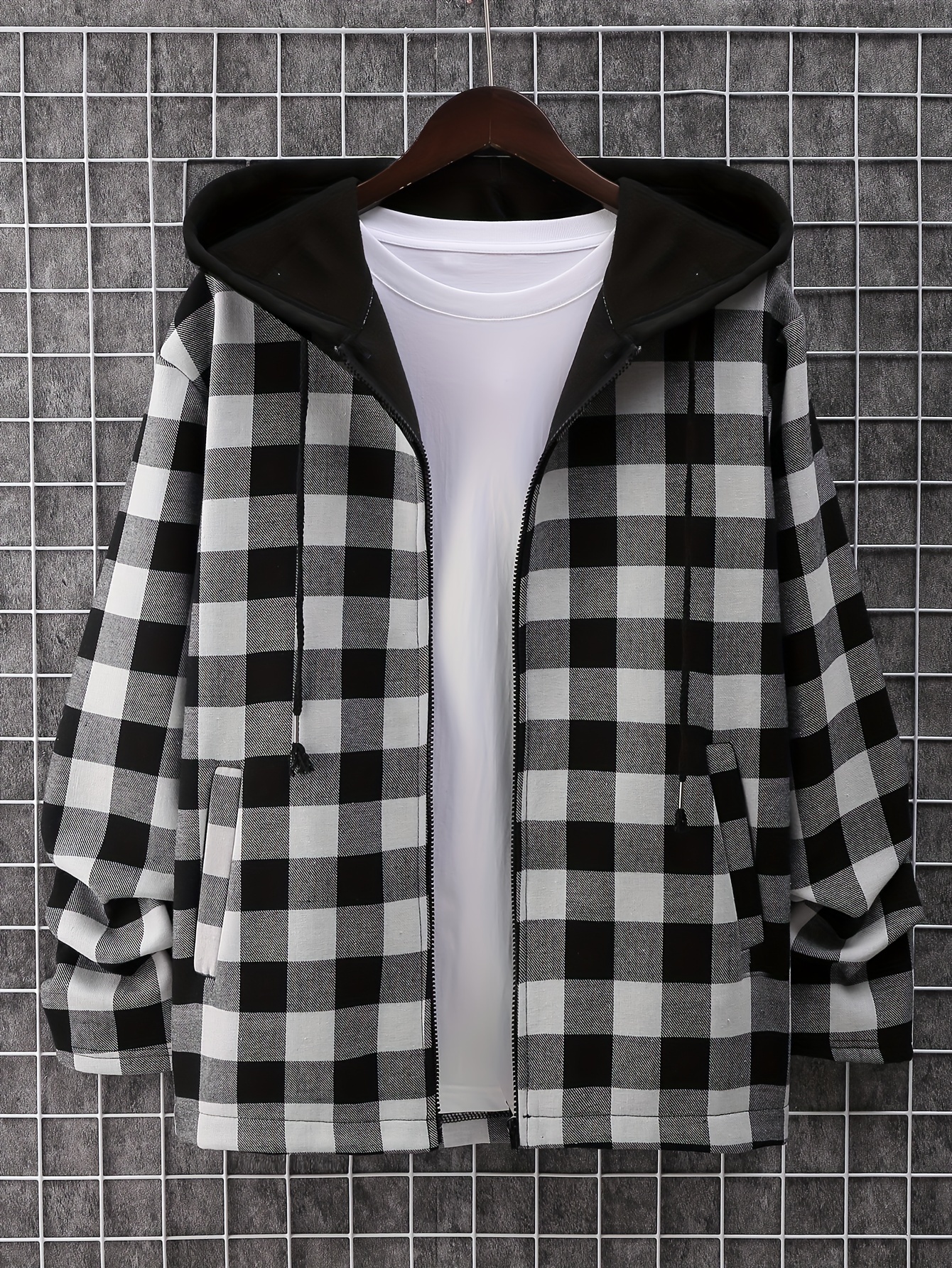 Men's Fall Winter Plaid Print Casual Loose Hoodie Sweatshirt Preppy Hoodies