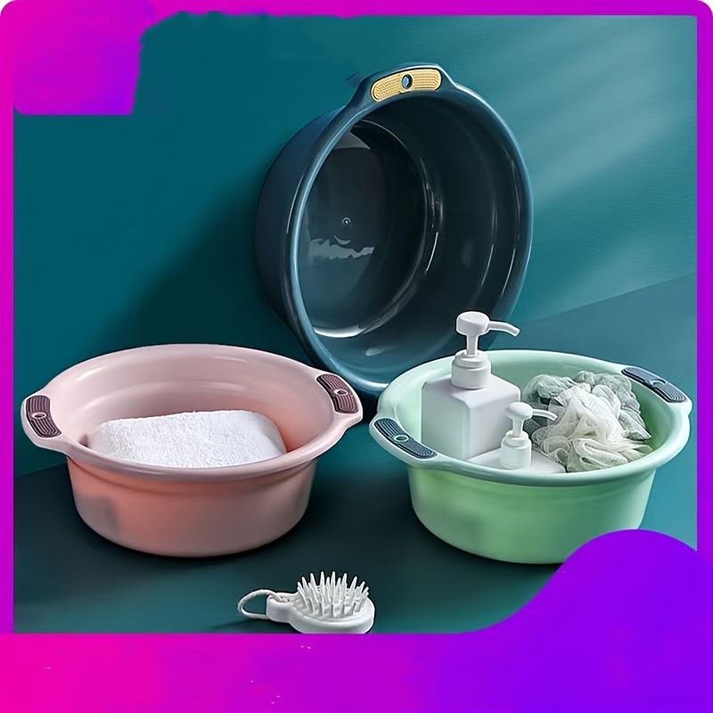 1pc Household Plastic Basin With Washboard And Handle For Hand