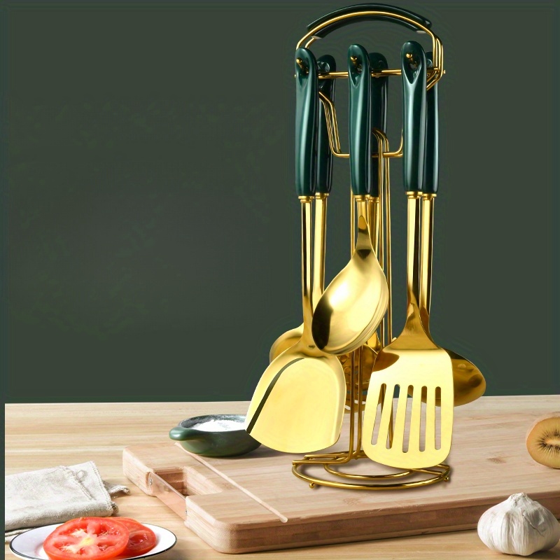 Utensilios de cocina de cobre para cocinar/servir, utensilios de cocina de  oro rosa, juego de utensilios de acero inoxidable para servir, 5 cucharones