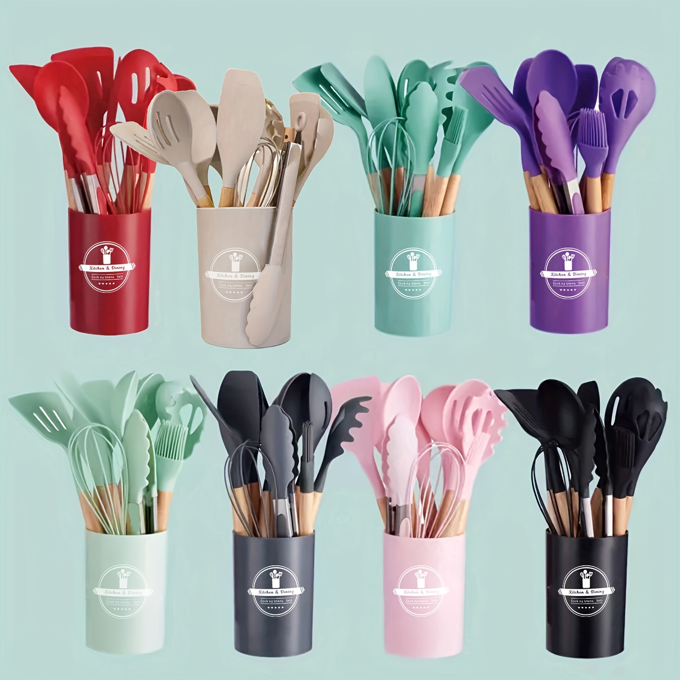 1pc Silicone & Wooden Handle Kitchen Utensil Set Including Scraper, Spatula,  Soup Ladle And Skimmer