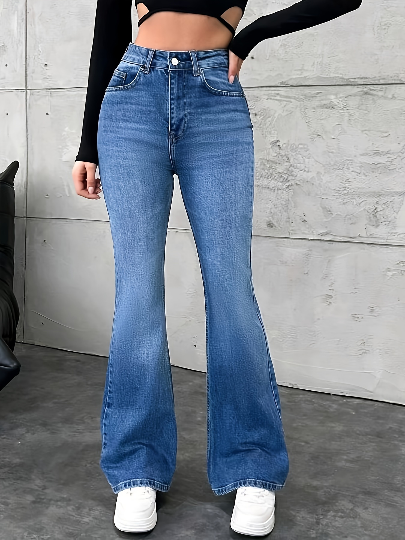 Fleece Liner Casual Flare Jeans High Stretch Slant Pockets - Temu