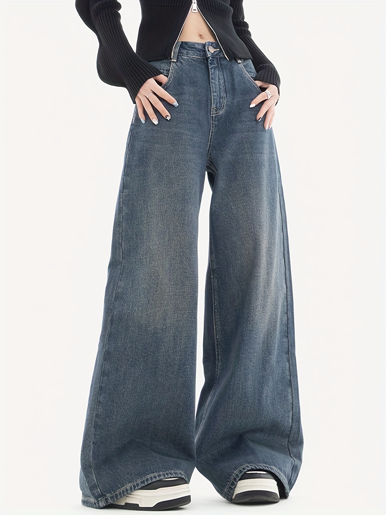 Jeans mom azul claro de cintura alta, pantalones de mezclilla recortados  holgados de tiro alto, jeans y ropa de mezclilla para mujer