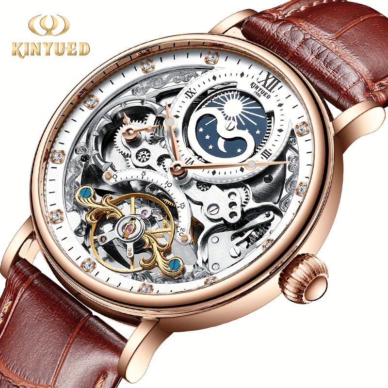 MCE Reloj Mecánico Cuadrado Moon Phase Relojes Automáticos Para Hombres  Reloj De Pulsera De Correa De Cuero Genuino Tourbillon