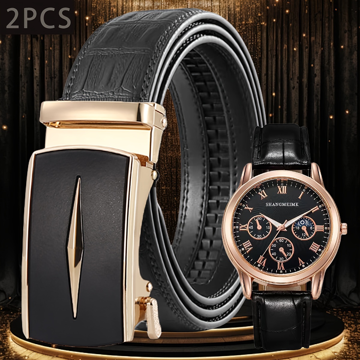 reloj hombre Conjunto de reloj de pulsera con personalidad para hombre,  relojes de cuarzo negro para hombre, correa de cuero, hebilla, pulsera  marrón