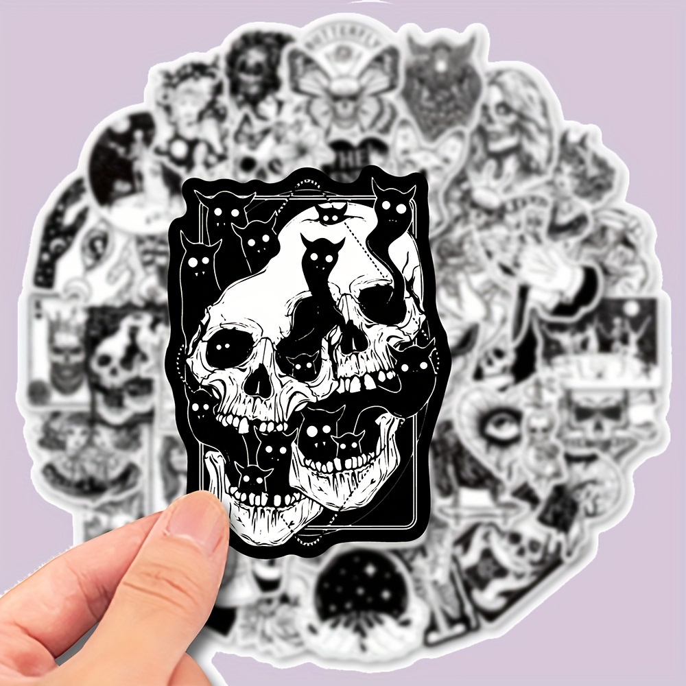 50PCS Goth Stickers Pack Scrapbooking Skull Stickers Black and WhiteVintage  Butterfly Gothic Vinyl Sticker Pack for