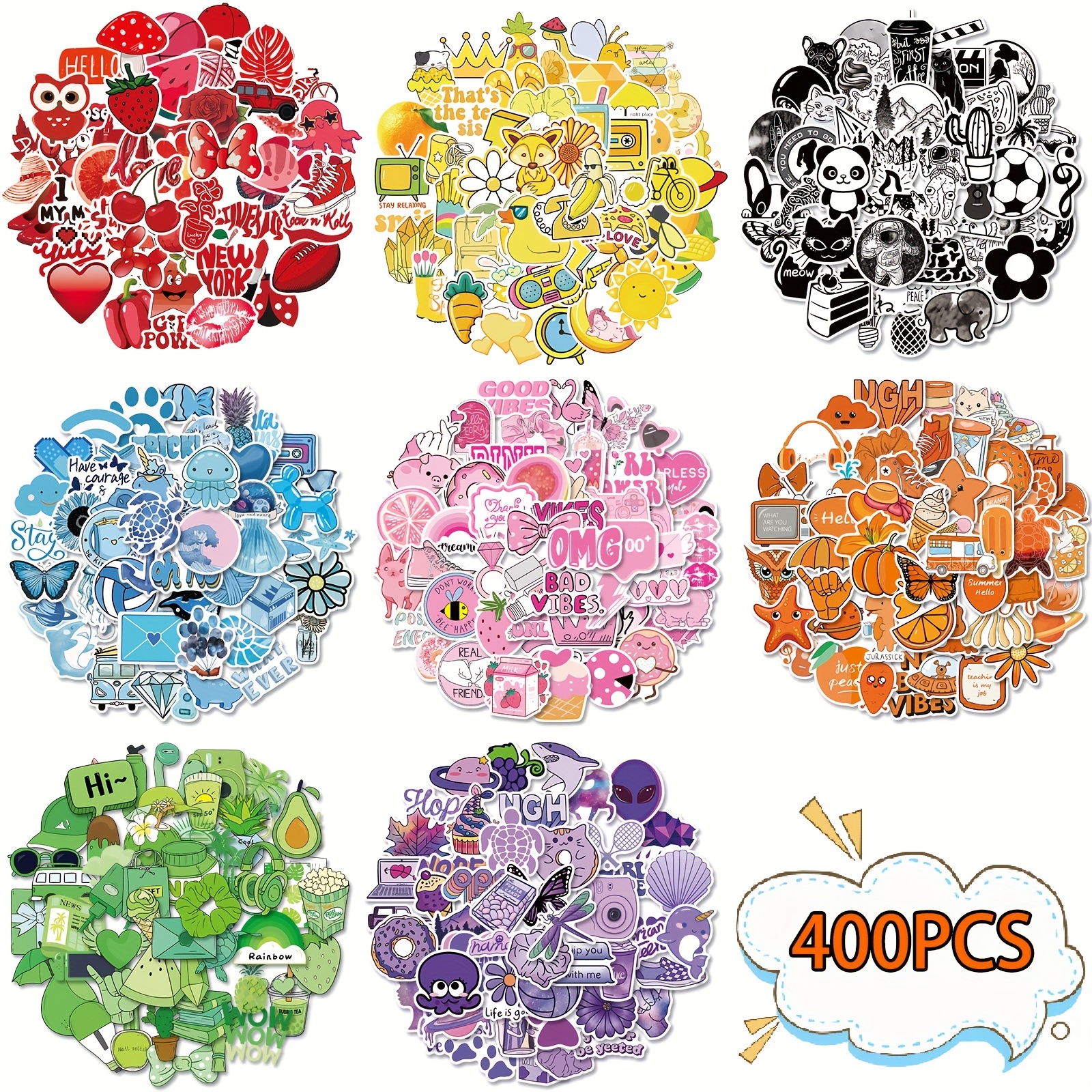 400 Pcs Cool Stickers for Adults, Funny Trendy Vinyl Waterproof Stickers