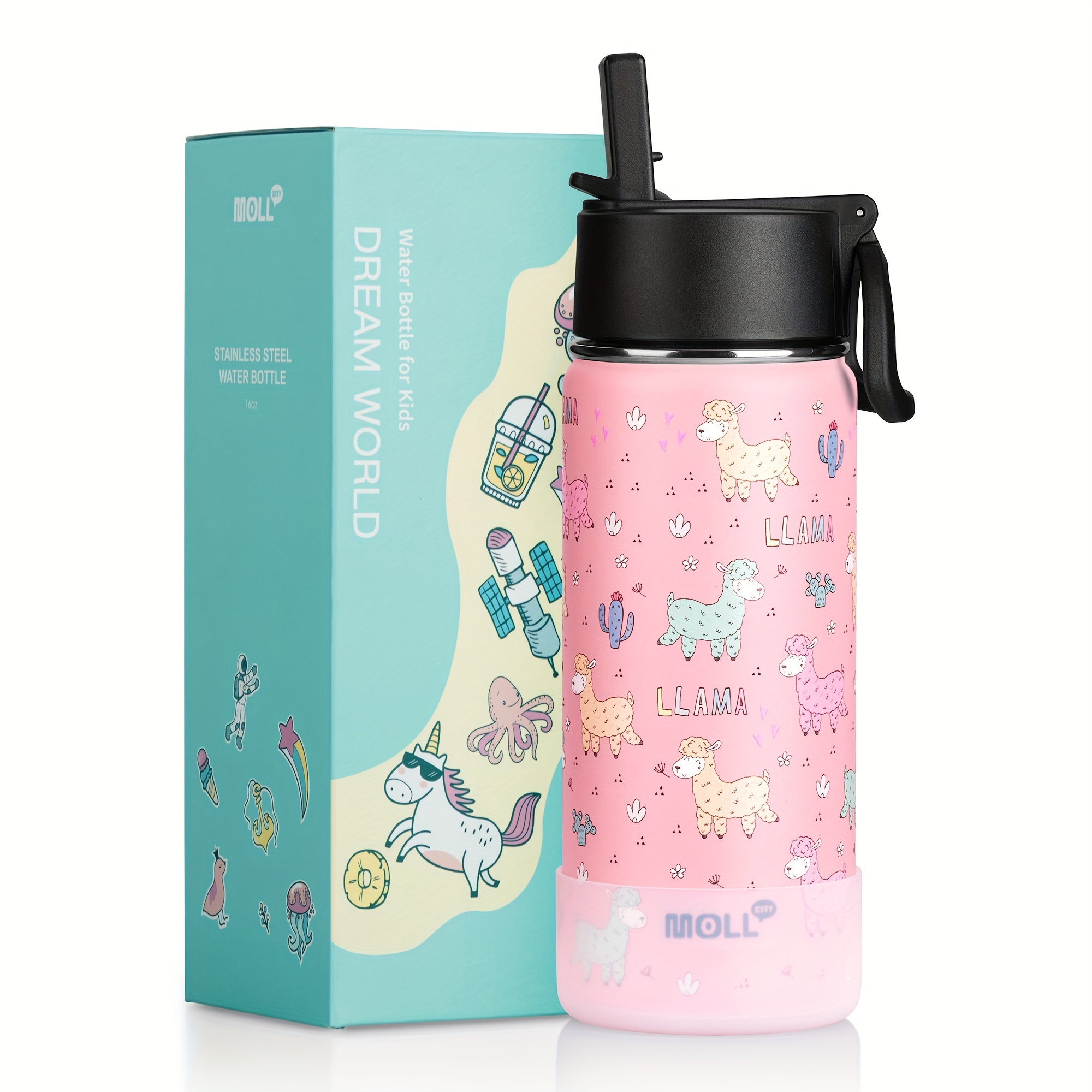 Kids Cartoon Water Bottle BPA Free One Click Open Flip Top Bottle for Women  Teen Pink 480ml Ocean 
