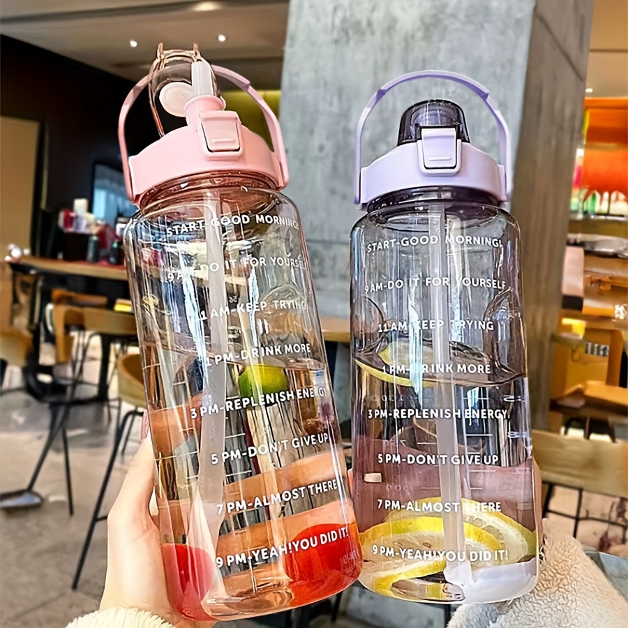17.6 Oz Clear Plastic Glass Water Bottles with Time Marker Reminder Quotes,  Leak Proof Reusable BPA Free Water Bottles with Silicone Sleeve and Lid