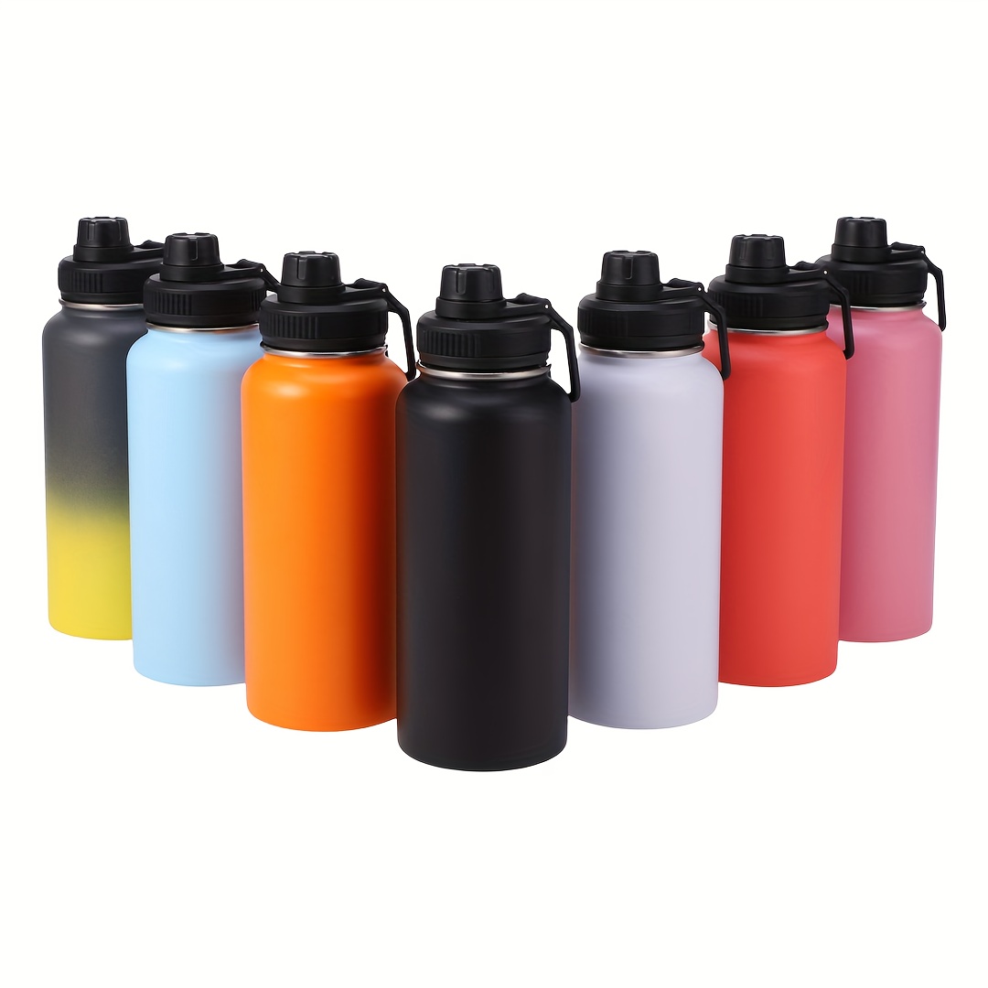  4 Lid Insulated Water Bottles With Straw Stainless Steel Wide  Mouth Metal Water Bottle Vacuum Double Wall Mens Sports Water Bottles Flask  Keep cold Blue 32 Oz Bpa Free Dishwasher 