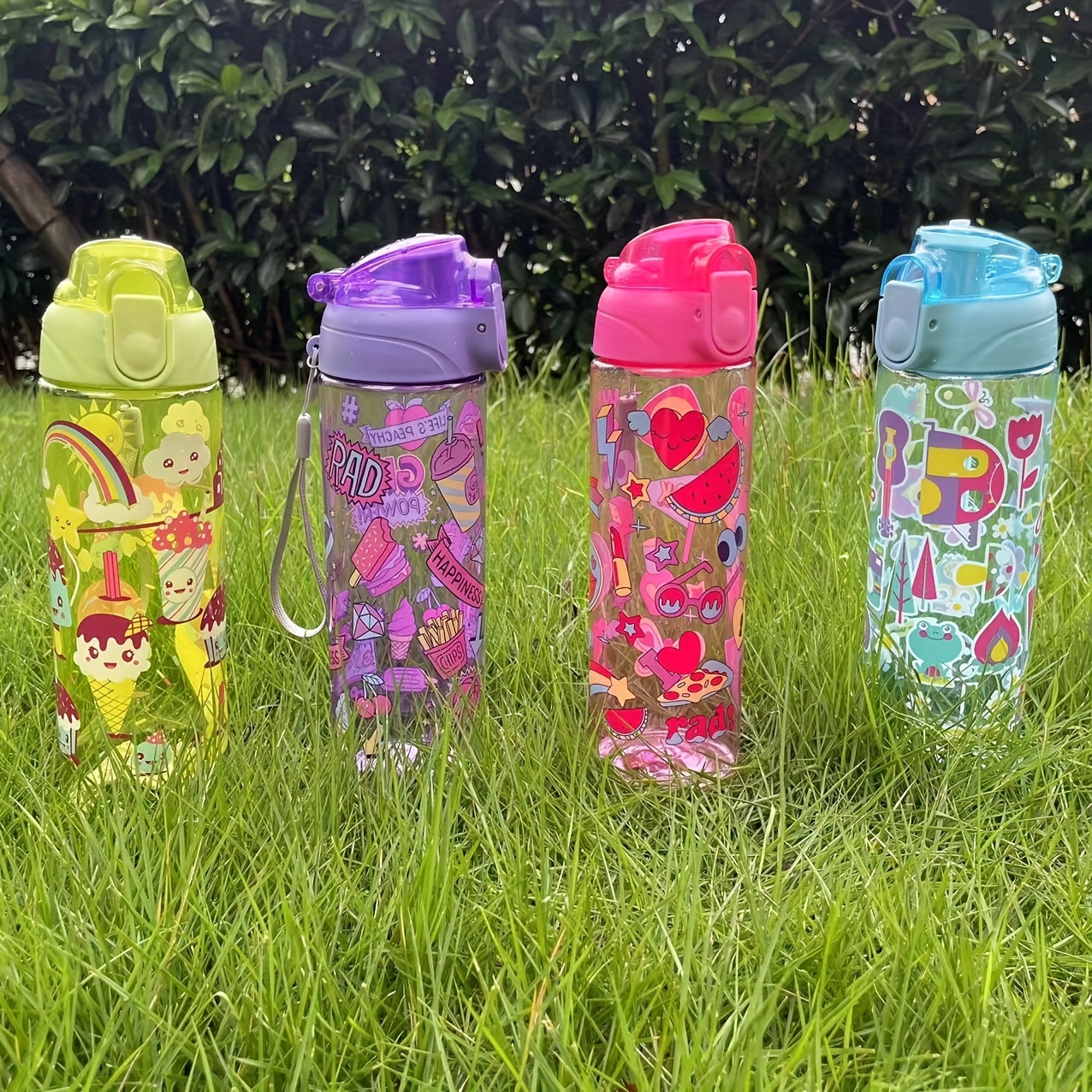 1pc 67.63 oz/2L Large Capacity green PC Water Bottle with 3D Sticker Sports  Fitness Portable Straw Cup, Suitable for Home and Outdoor Travel