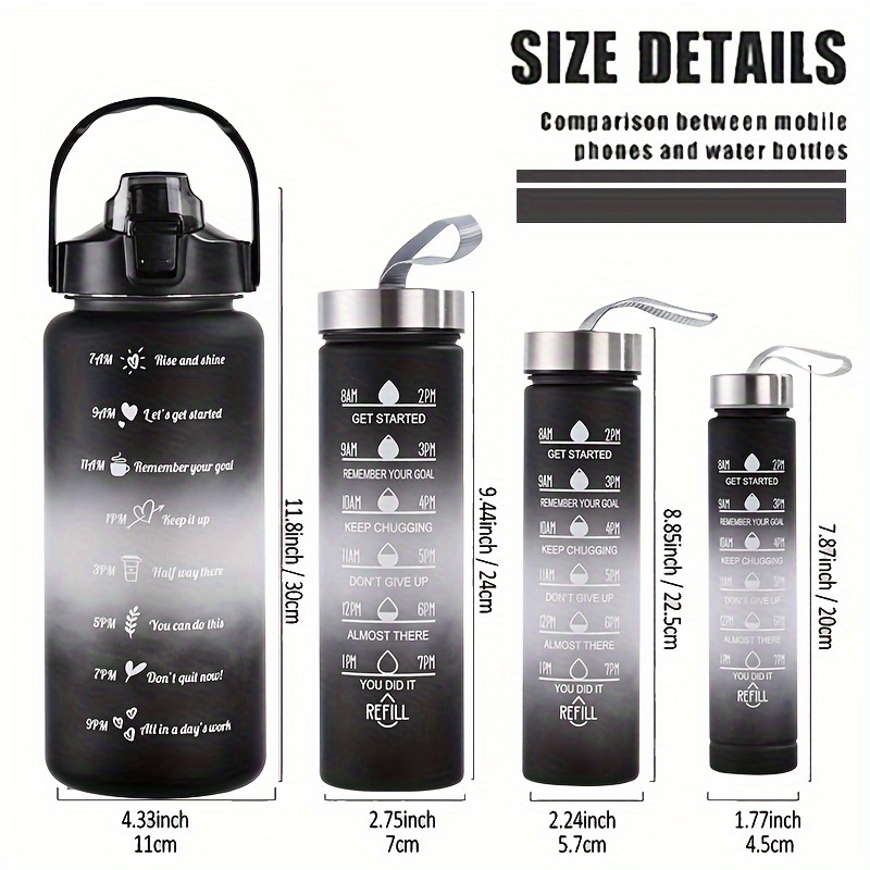 17.6 Oz Clear Plastic Glass Water Bottles with Time Marker Reminder Quotes,  Leak Proof Reusable BPA Free Water Bottles with Silicone Sleeve and Lid