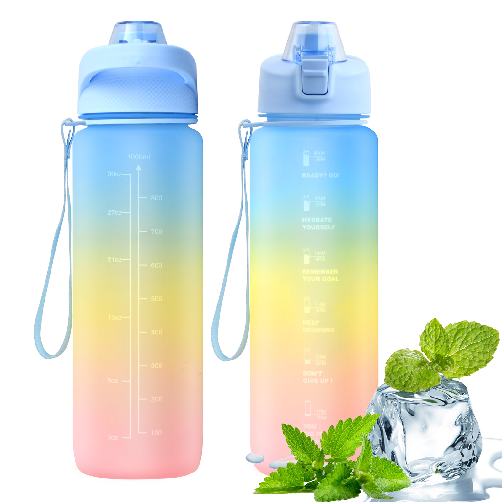 4pcs Plastic Water Bottles Bulk 15oz Reusable Sports Water Bottle