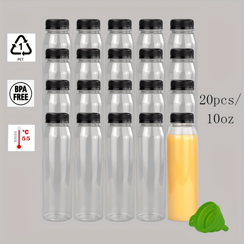 20pcs 320ml Empty Plastic Juice Bottles with Caps, Reusable Clear