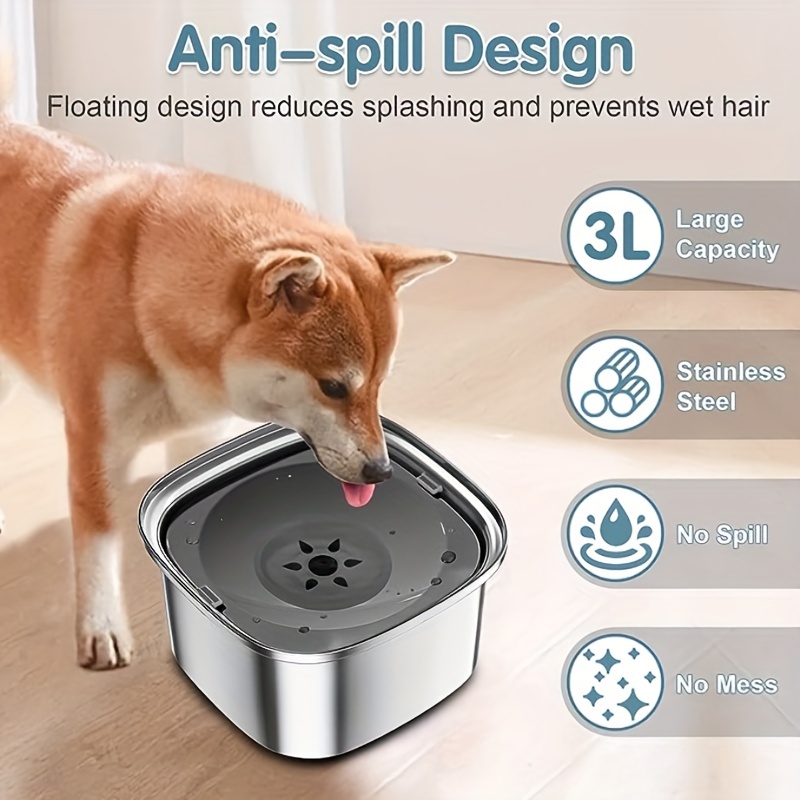 No Spill Dog Water Bowl, 3.2L Large Slow Drinking Non Spilling Pet Water  Dish, Stainless Steel Messy Drip & Splash Proof Water Feeder Dispenser