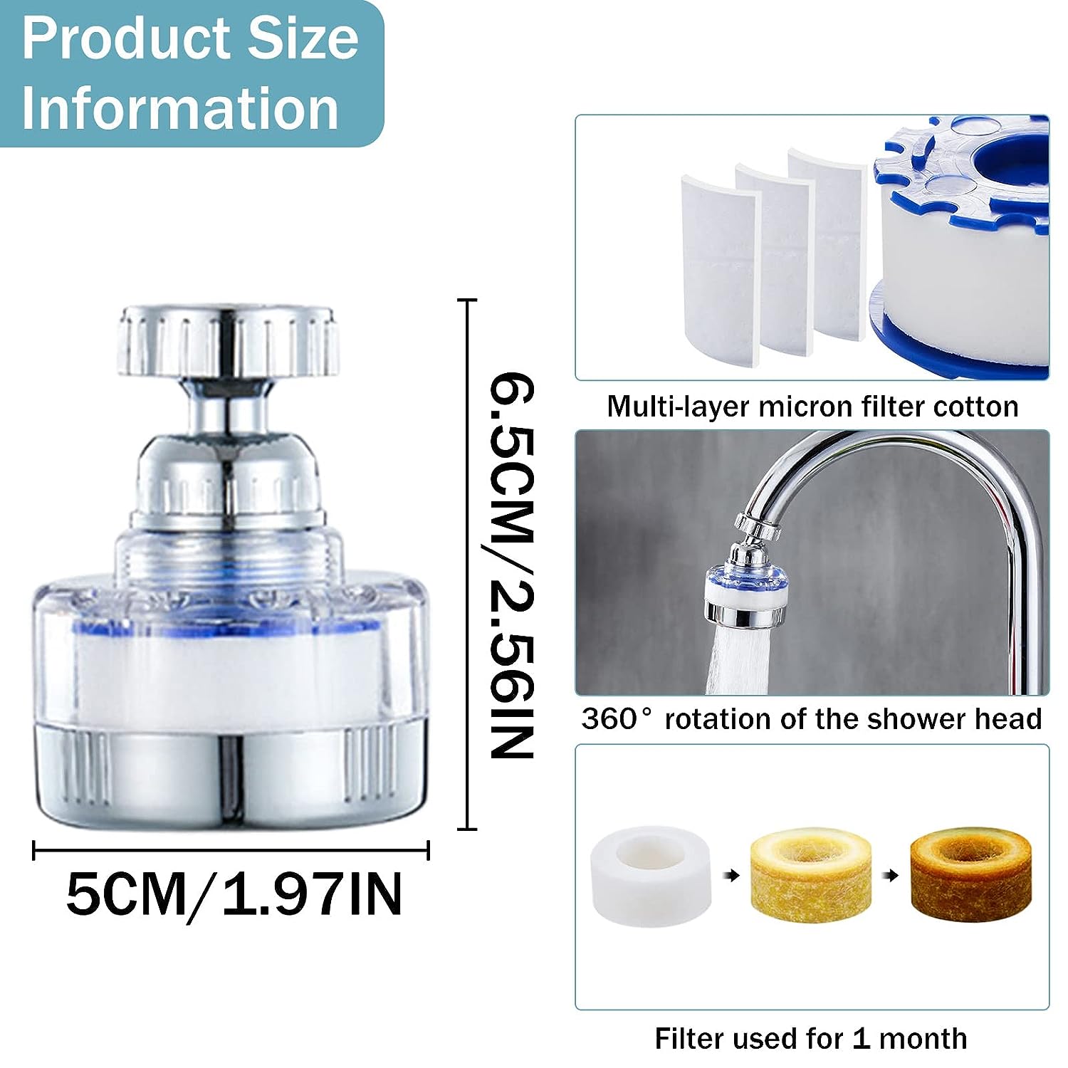 Filtre à eau pour robinet de cuisine, purificateur d'économie d'eau  anti-calcaire anti-éclaboussures, 360 Swivel Universal