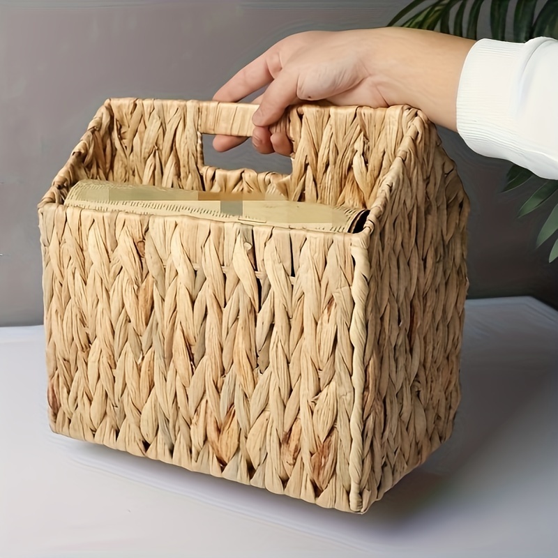 Decorative Water Hyacinth Wicker Storage Basket With Wooden - Temu