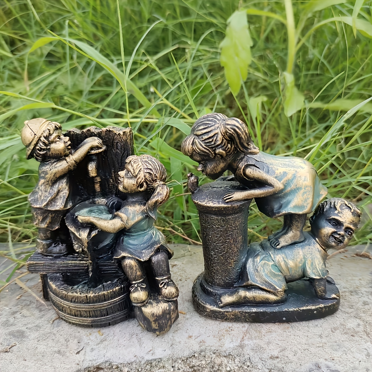 Bronze Boy & Girl Fishing Statue