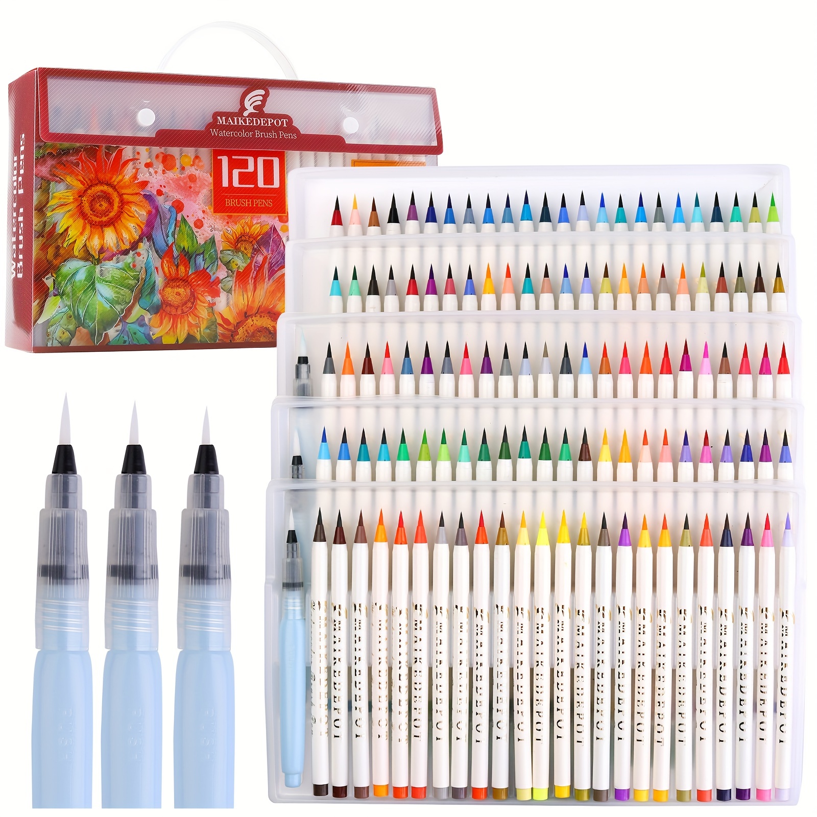 Watercolor Brush Pens 24 Refillable Colors with Travel Case