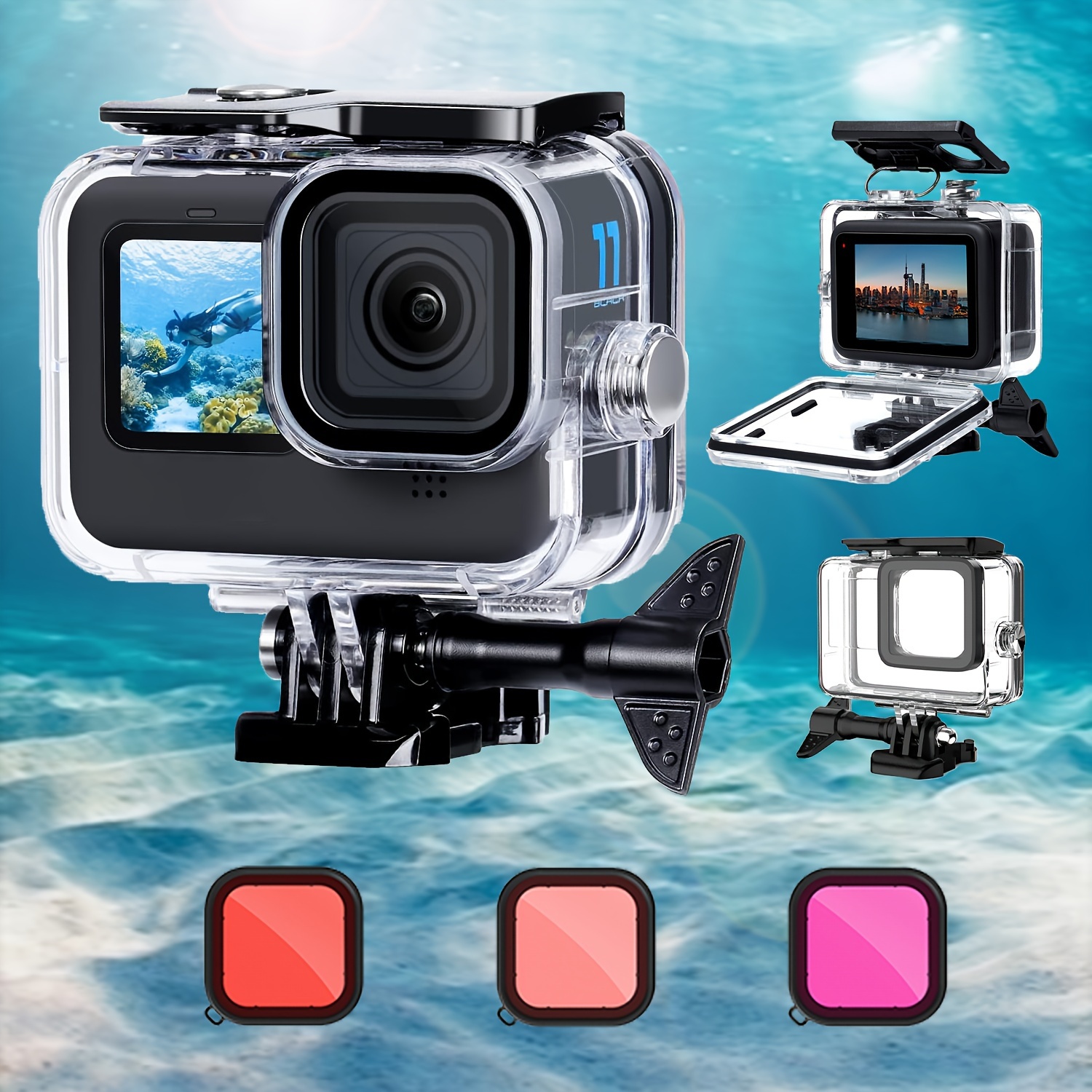 Accessories Kit for GoPro Hero 12 11 10 9 Waterproof Housing Case Filter  Silicone Protector Frame Lens Screen Tempered Glass Head Chest Strap Bike