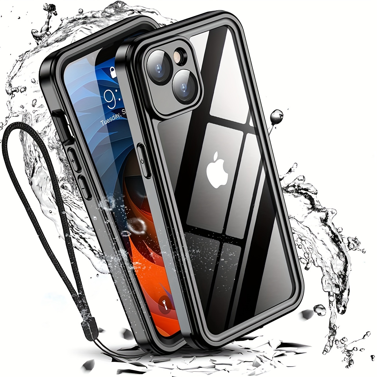 Transy Waterproof iPhone 12 Pro Max 6.7 Black Rugged Bumper Case - IP68  Full Body Protection & Built-in Screen Protector