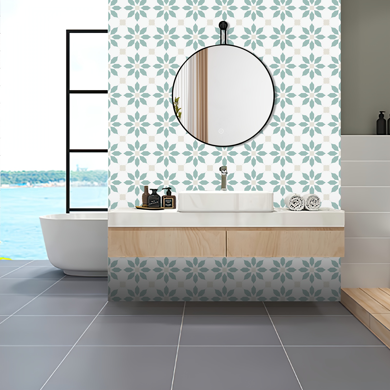 Livelynine Papel tapiz impermeable para baño, ducha, pared, papel de  contacto decorativo autoadhesivo para muebles, calcomanías de cocina,  azulejos de