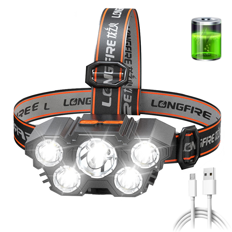 Linterna frontal Led Cob con Sensor, 5 modos de iluminación, luz de  trabajo, linterna para cabeza recargable por Usb con batería integrada