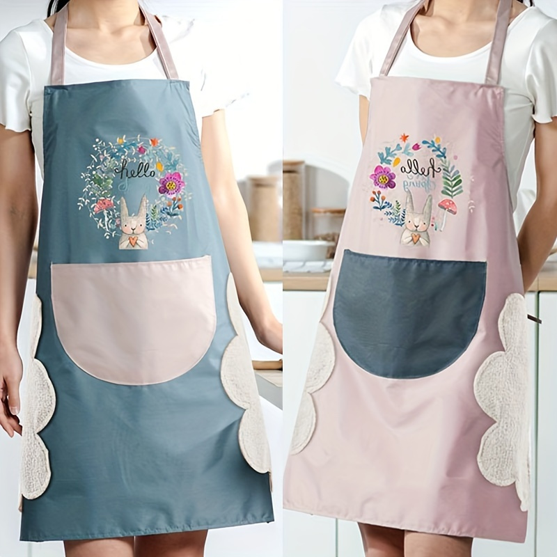 Kitchen Apron Oil-proof Wipe Hand Cartoon Rabbit Women Apron