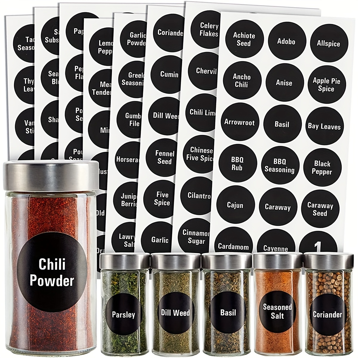 180Pcs Self Adhesive Printed Spice Jars Labels 1.38 Round Kitchen