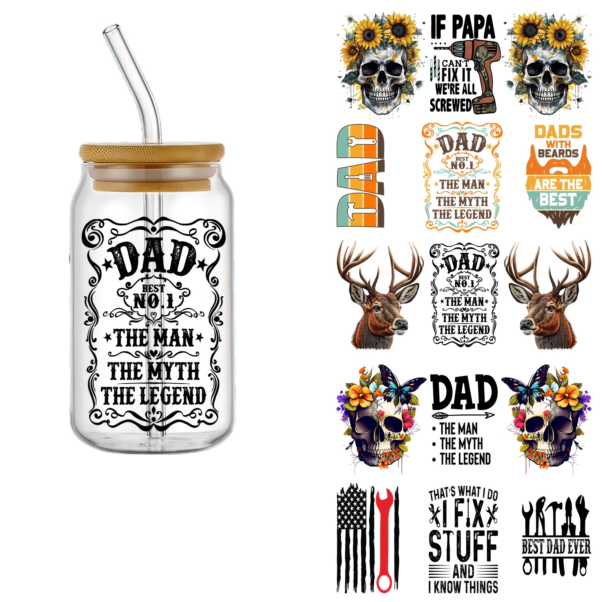 1pc To Father Design UV DTF Cup Wraps For 16 Oz Glass Cup, Father'S Day UV  DTF Cup Wraps, Cup Wraps For Glass Cups, Wraps For Cups, Glass Stickers For  Father Gift