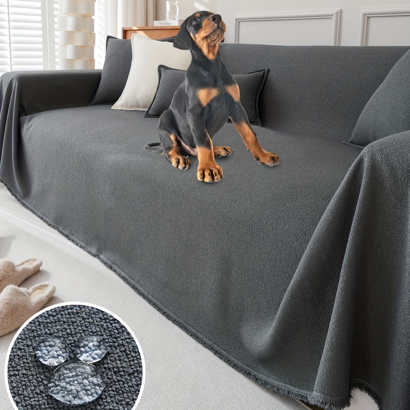 XINEAGE Oversized Sofa Cover Waterproof Couch Covers for 3 Cushion Couch,  Soft Washable Slipcover with Pockets & Non-Slip Elastic Straps, Dog Pets