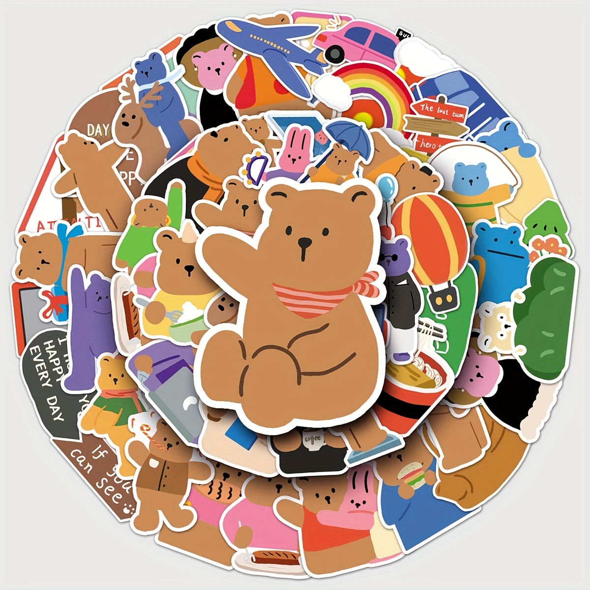 50 Sheets Cute Cartoon Bear Stickers Waterproof PET Scrapbooking Stationery  Stickers Washi Stickers For DIY Art Crafts Journaling Notebook Diary  Planner Decoration