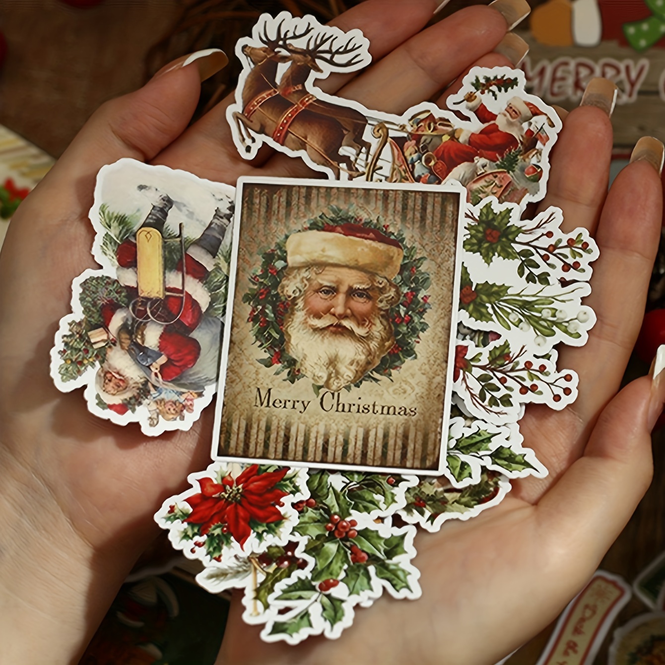 50pcs Vintage Christmas Stickers, Merry Christmas Stickers, Santa Claus  Stickers Roll, Winter Holiday Round Xmas Label Tag Stickers For Christmas  Gift