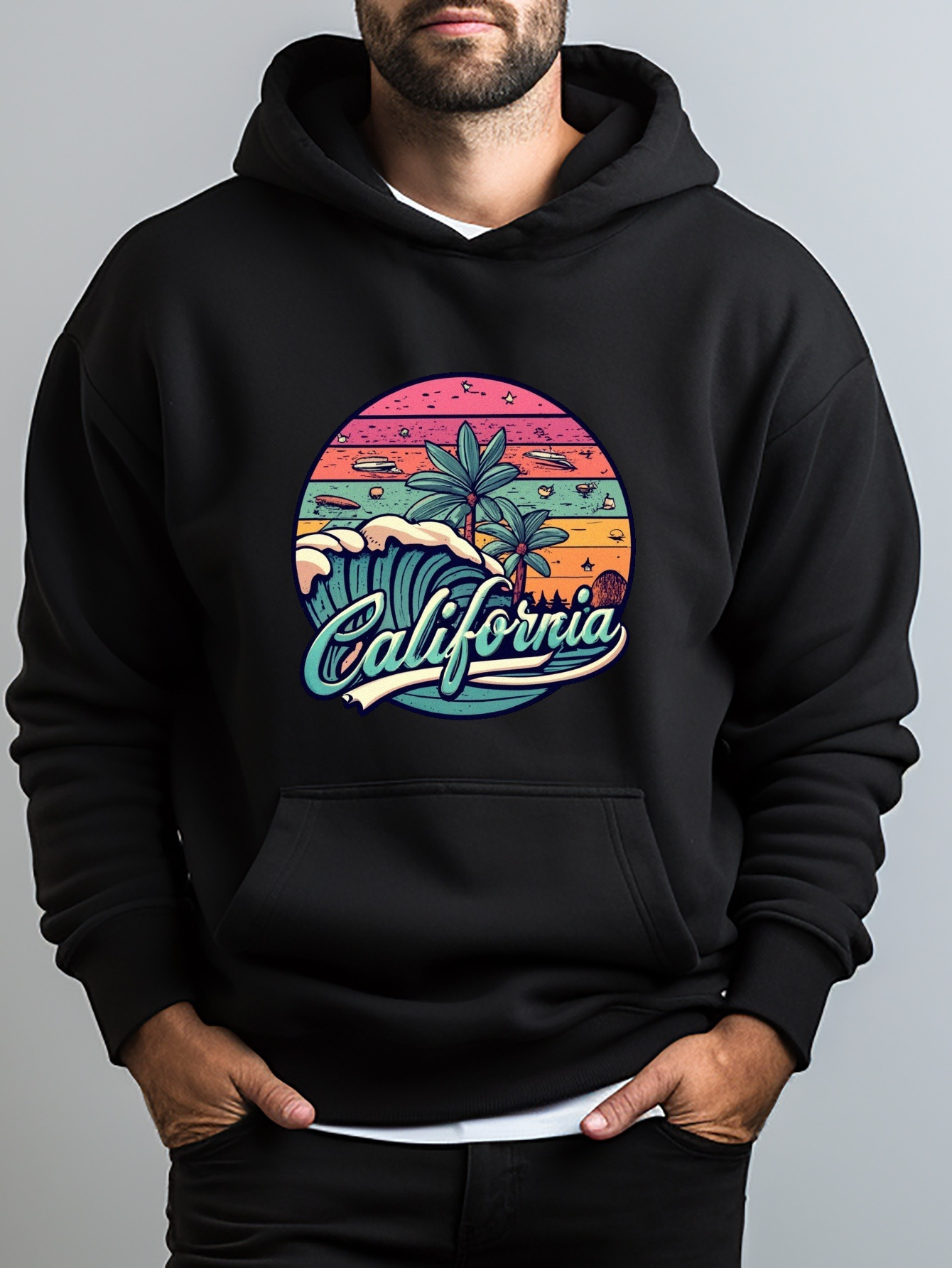 California Beach Print Hoodie Cool Hoodies Men Men's Casual - Temu