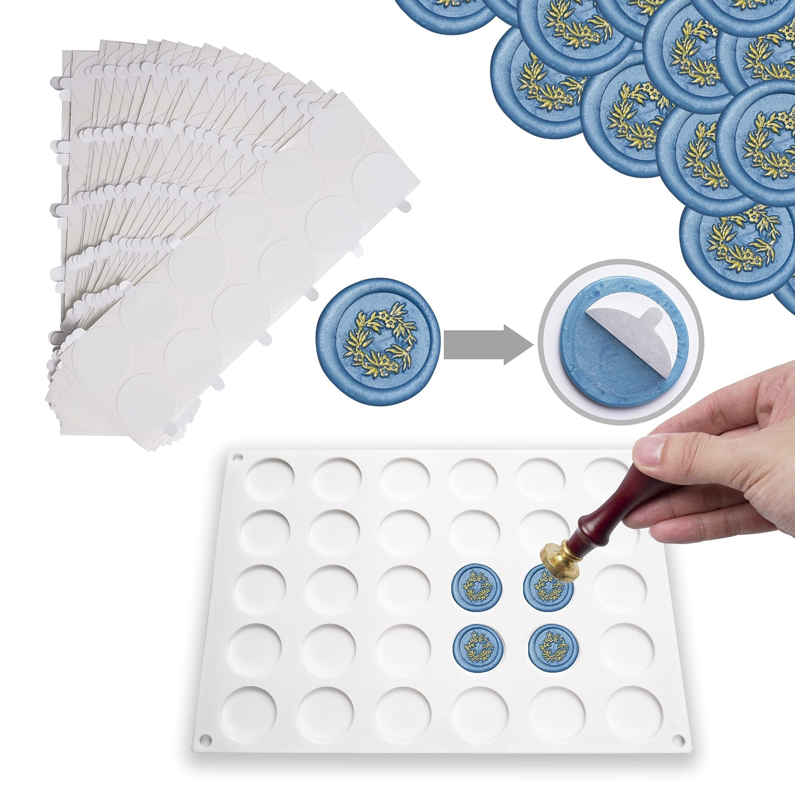 Wax Seal Silicone Mat for Wax Sealing Stamp, 24 Cavity Wax Seal Molds  Silicone with 200Pcs Removable Sticky Adhesive Dots for DIY Craft Adhesive