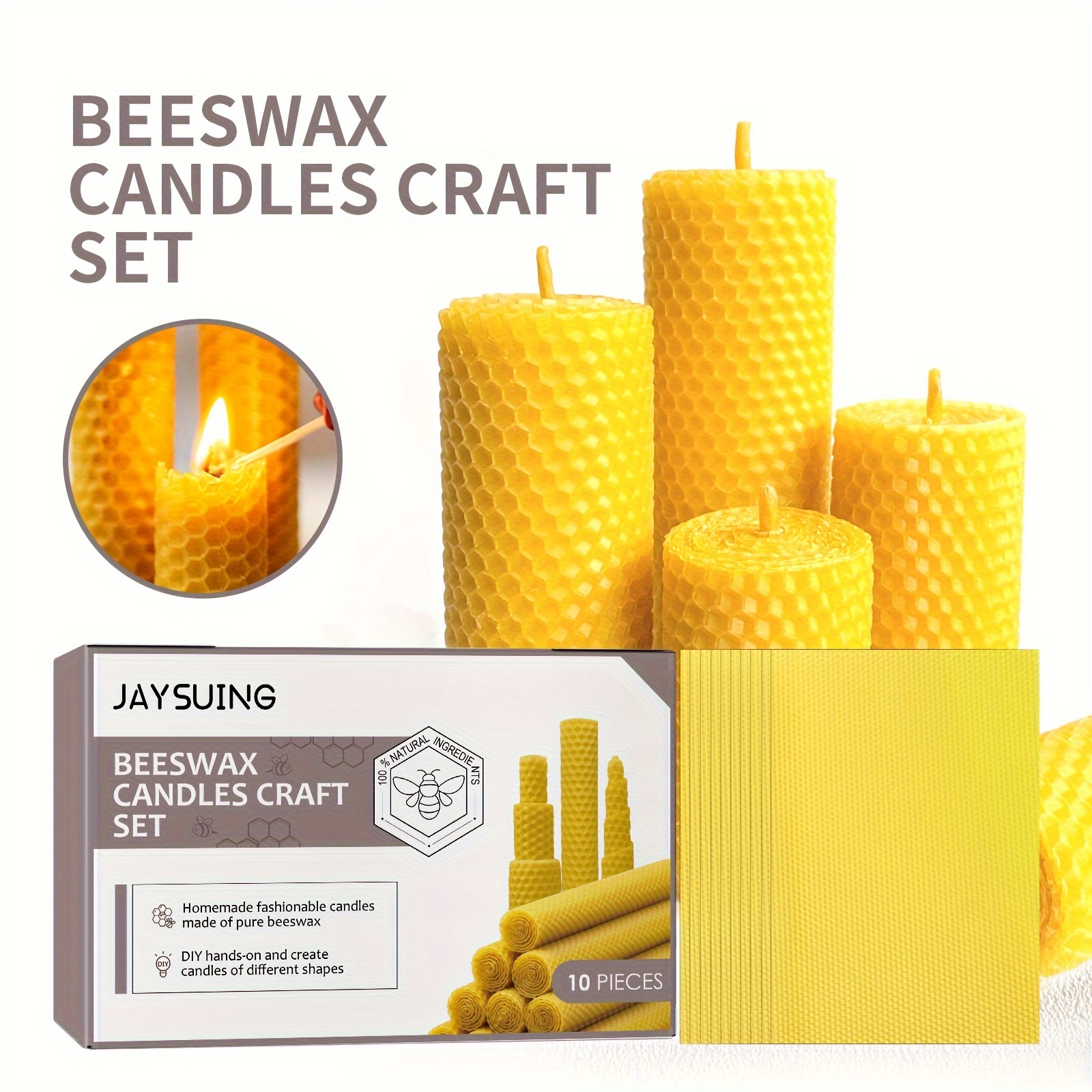 10pcs Beeswax Sheets Candle Making Craft DIY Kit Beehoney Candle Maker Full  Bees