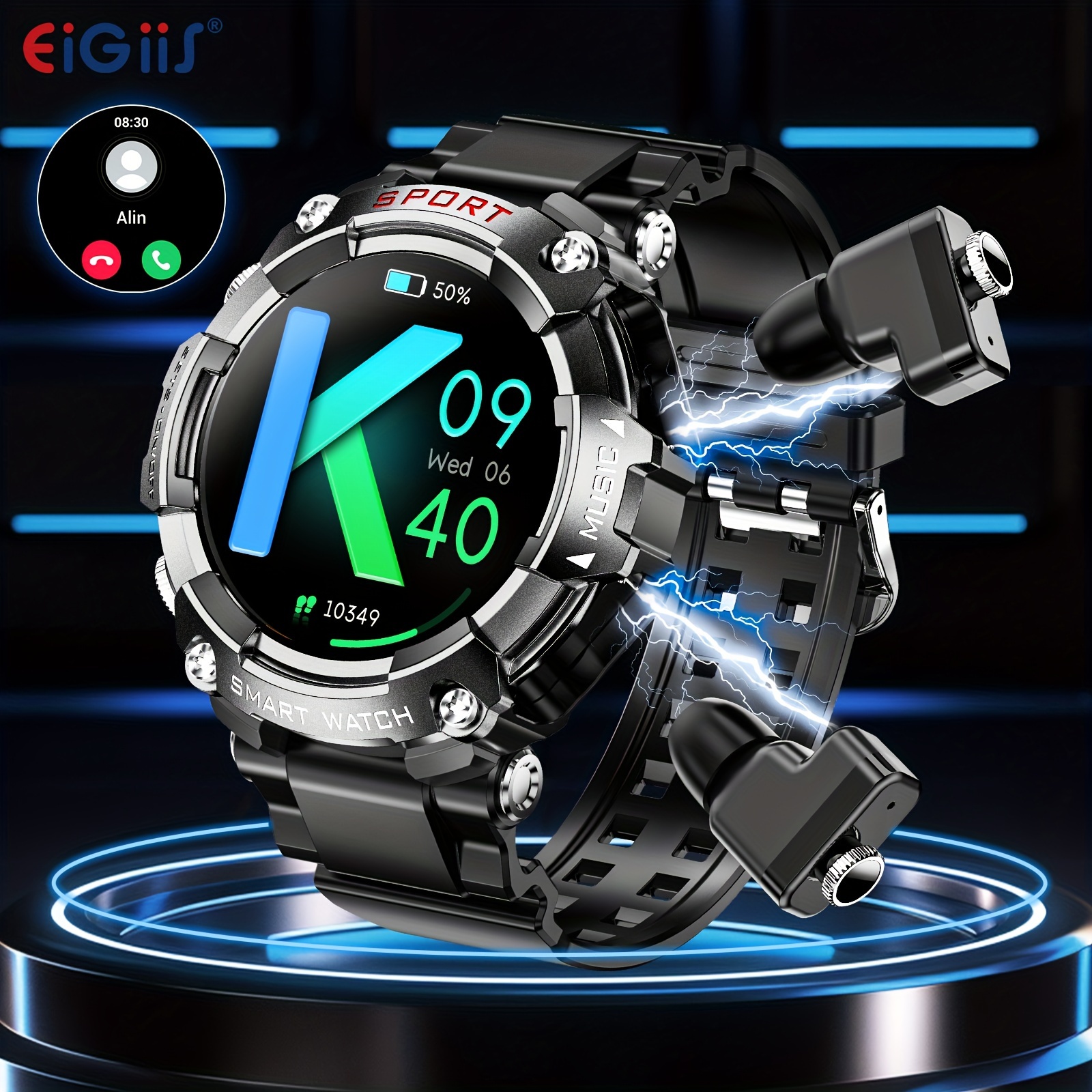  Reloj inteligente militar para hombre, reloj inteligente  táctico para exteriores, resistente al agua, IP67, altavoz Bluetooth Dail  llamadas, altavoz de 1.3 pulgadas, monitor de frecuencia cardíaca HD de 1.3  pulgadas, monitor