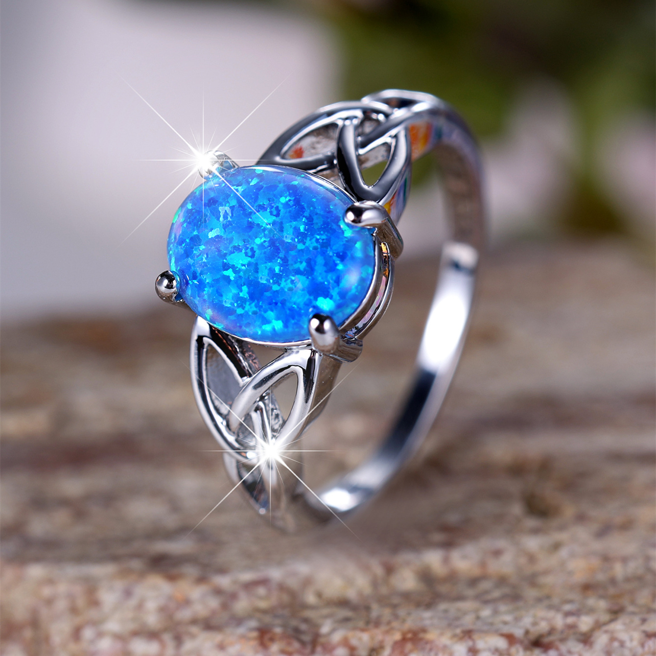 Sterling silver blue opal heart ring