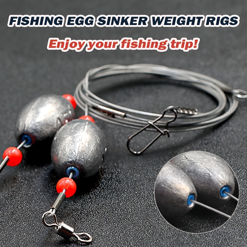 Fishing Egg Sinker Weight Rigs, Stainless Steel Fishing Wire Leaders with Sinkers  Fish Swivels and Snaps Flounder Rig Saltwater for Bottom Fishing 8PCS 1OZ
