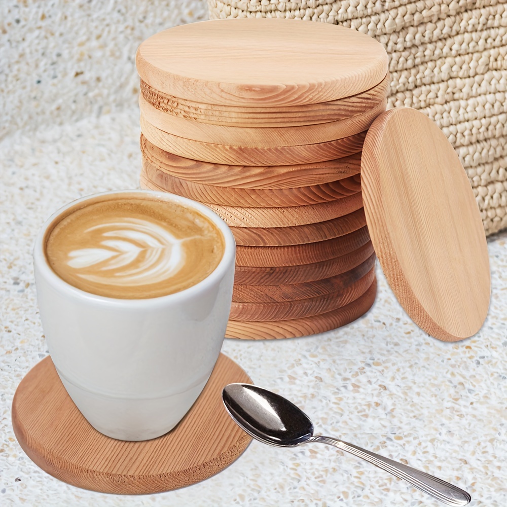 Cedar Wood Coaster Set for Drinks (Set 4), Epoxy Coasters with Holder,  Modern Coasters for Coffee Table, White Elephant Gifts for Adults