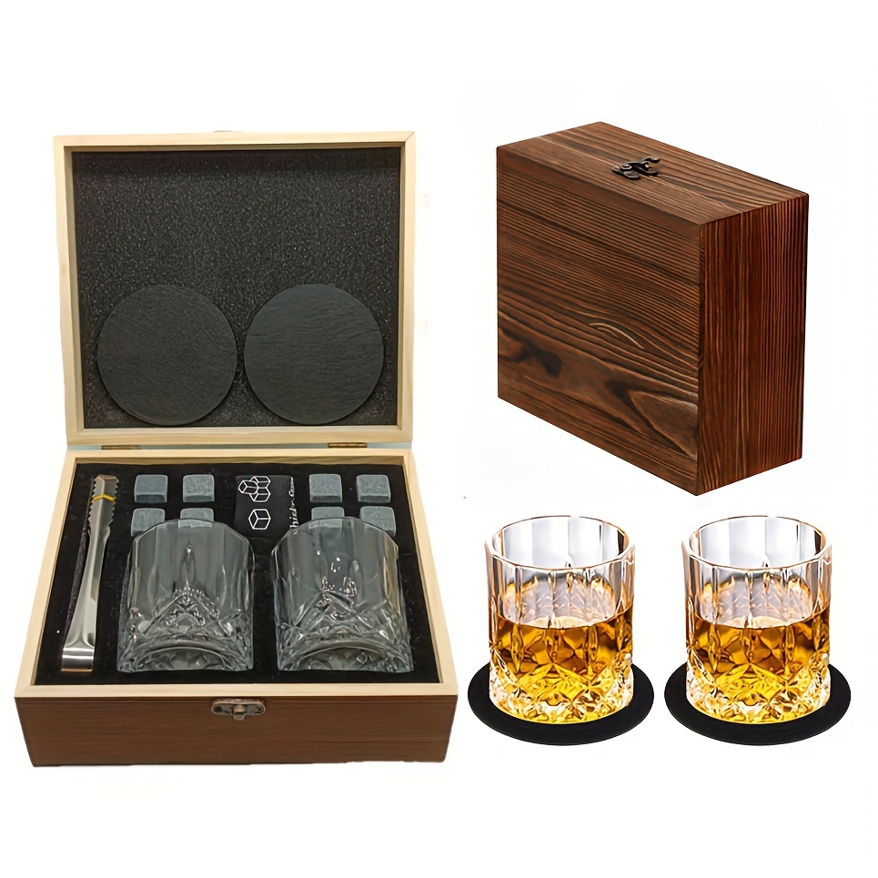 Coffret Cadeau Verre à Whisky Ronde 11 oz avec 3 Pierres à Whiskey