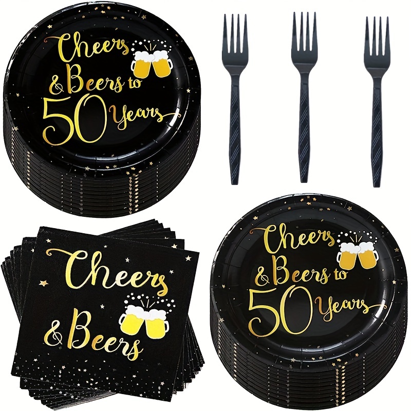 Birthday Decorations for Men, Black and Gold Anniversary Decorations  Birthday Balloons Tablecloth Tableware Serves Guests for Women (40th  Birthday