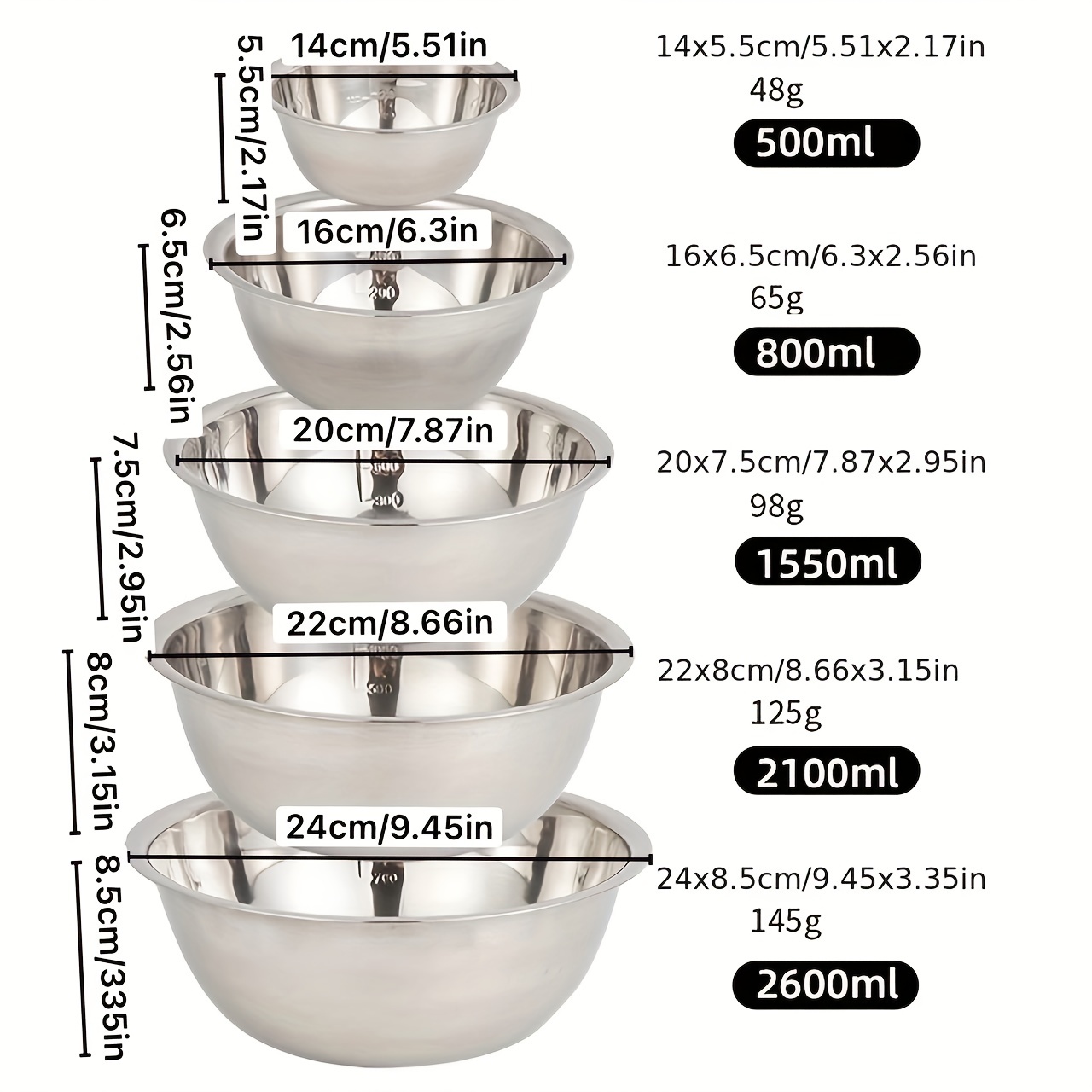 Large Stainless Steel Mixing Bowl Set With Scale Mixing Bowls Basin Kitchen  Camping Bbq - Whisking Salad Bowls Set - Temu