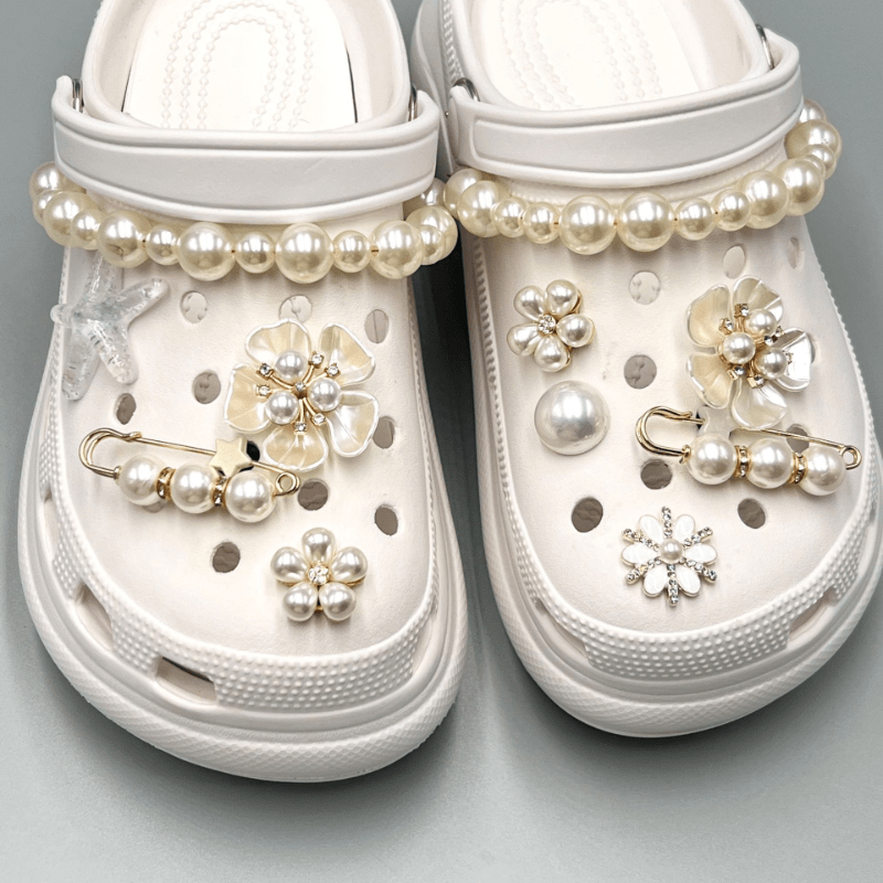 Hot Selling Pearl Chain Bling Croc Charms Crystal Shoe - Temu