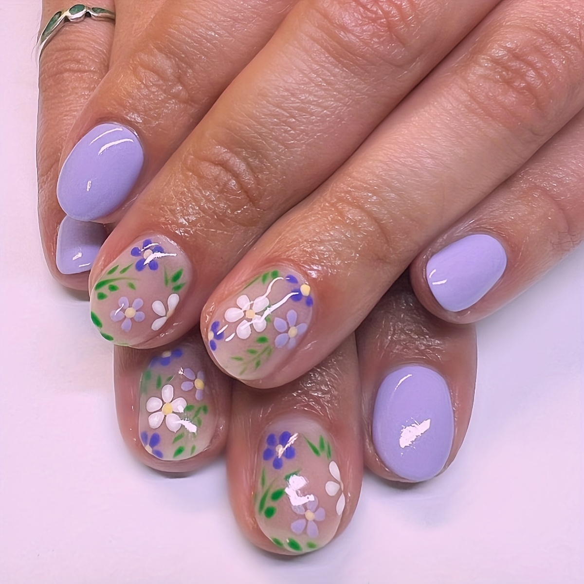 Sage Green French Tip Handmade Press on Nails Gel X Nails Glue on Nails  False Nails Fake Nails Trendy Nails Lilac Purple 