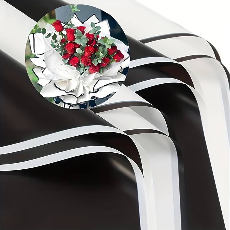 10pcs 58x58cm Black And White Nobility Wrapping Paper, Flower Bouquet  Wrapping Paper, Waterproof Paper For Party